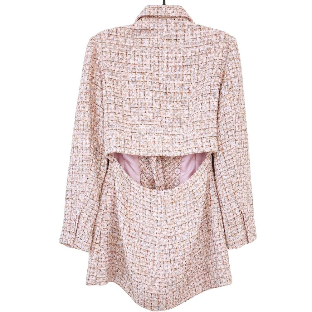 Self-Portrait Tweed Boucle Mini Dress Pink Gold Sequin Long Sleeve Suit Blazer 8 - Picture 6 of 12